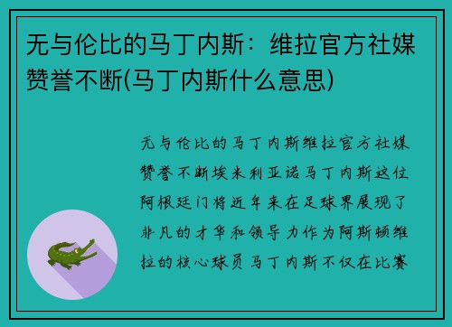 无与伦比的马丁内斯：维拉官方社媒赞誉不断(马丁内斯什么意思)