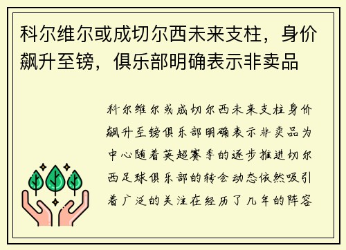 科尔维尔或成切尔西未来支柱，身价飙升至镑，俱乐部明确表示非卖品