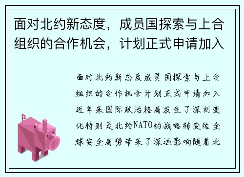 面对北约新态度，成员国探索与上合组织的合作机会，计划正式申请加入