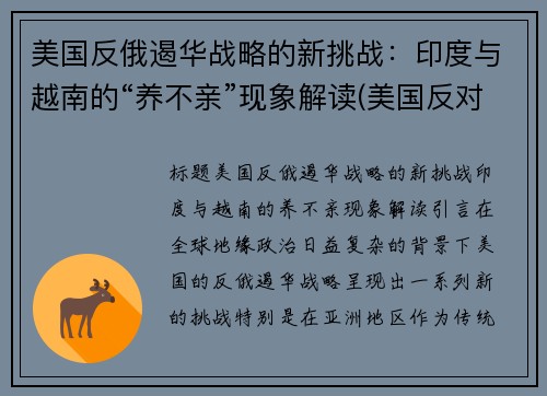 美国反俄遏华战略的新挑战：印度与越南的“养不亲”现象解读(美国反对印度)