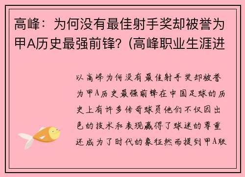 高峰：为何没有最佳射手奖却被誉为甲A历史最强前锋？(高峰职业生涯进球)